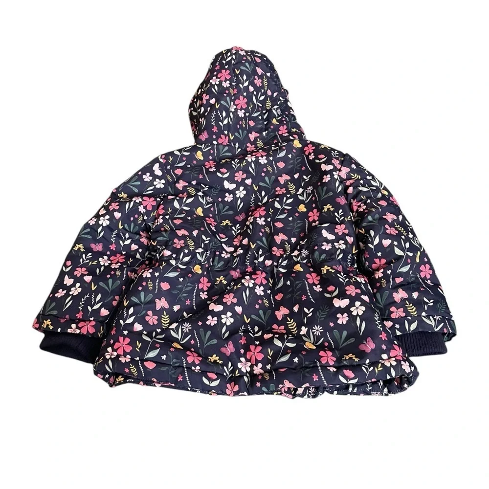 Primark Navy Blue Floral Baby Puffer Winter Coat Sz 18-24mos​​​